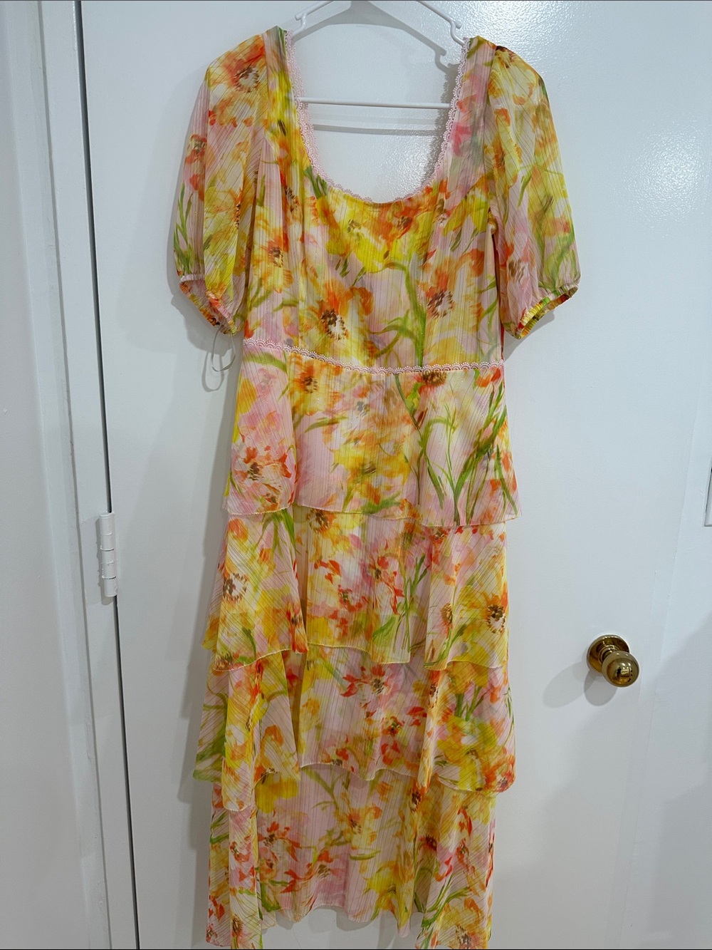 Floral Tiered Maxi Dress in Yellow & Pink